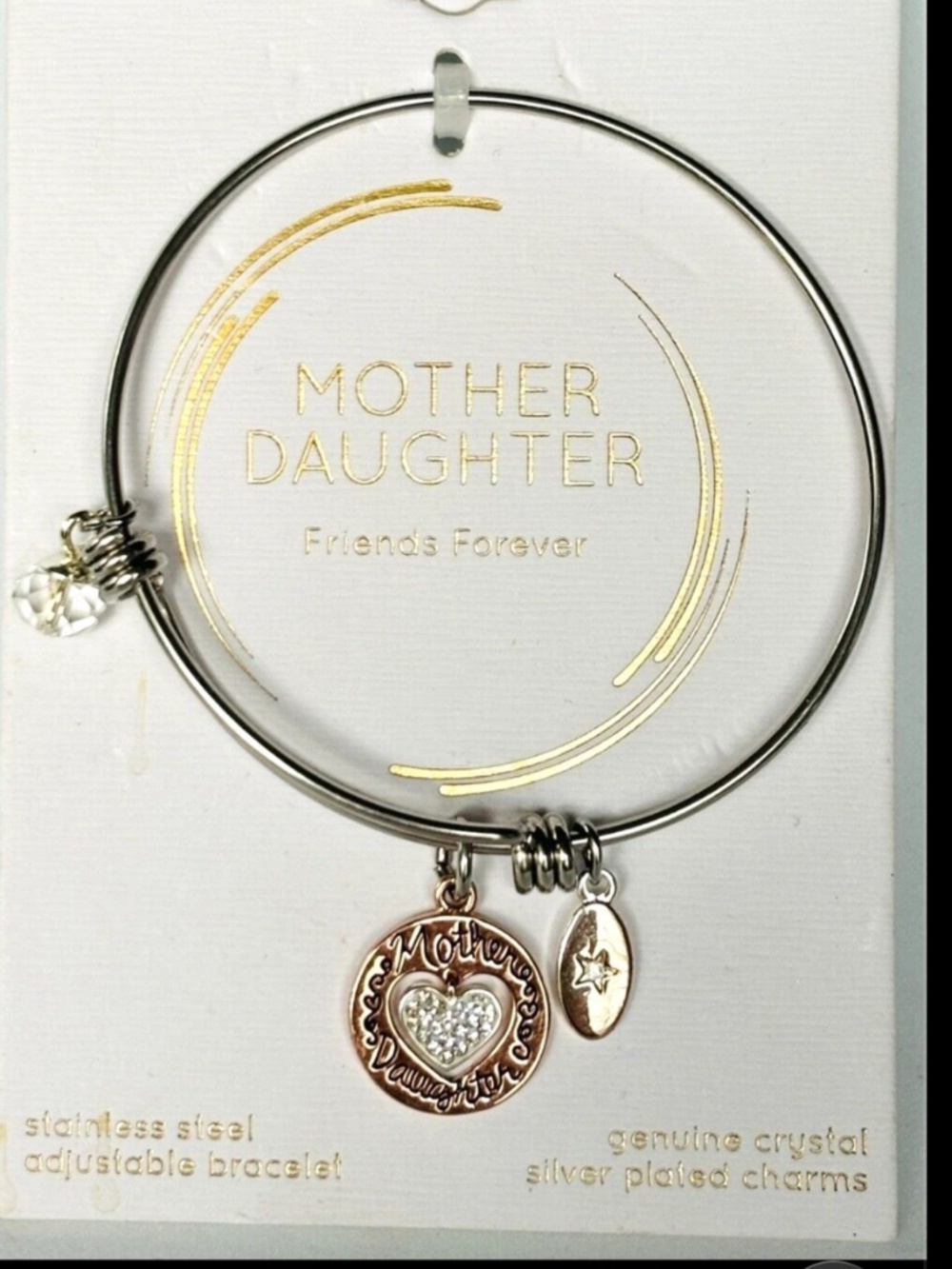 Mother Daughter Friends Forever Stainless Steel Heart Bangle